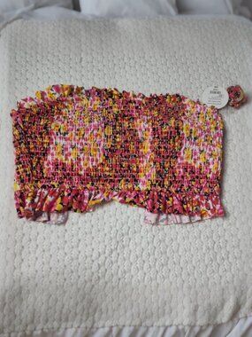 Decree Floral Smocked Tube Top Ruffled Hem With Strap Size Large